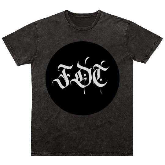Ornate Gothic Lettering FDT in Light Grey on Black Mineral Wash T Shirts
