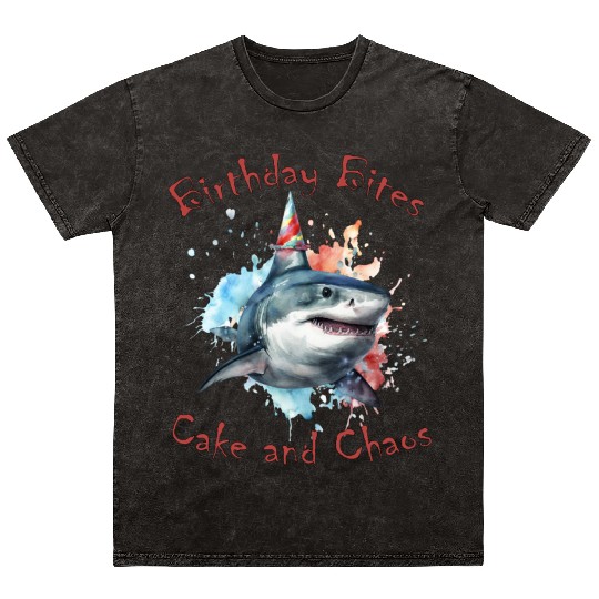 Birthday Party Shark: Whimsical and Fun Mineral Wash T Shirts