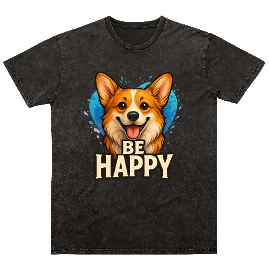 Happy Corgi with Colorful Heart- Dog lover design Mineral Wash T Shirts