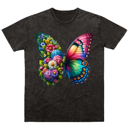 Colorful Butterfly Nature Inspired Summer Vibes Mineral Wash T Shirts