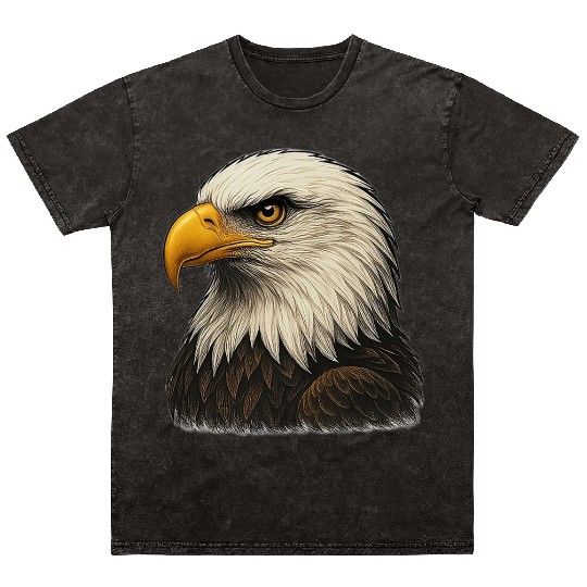 Majestic Bald Eagle Head Illustration Mineral Wash T Shirts