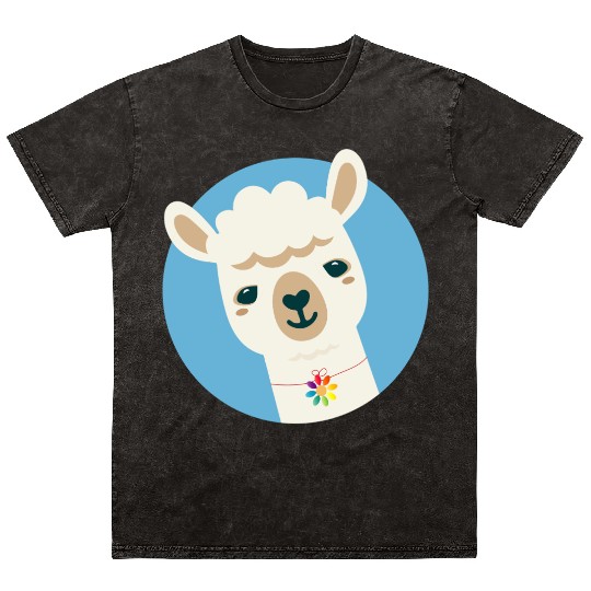 Alpaca with a Colorful Flower Necklace Mineral Wash T Shirts