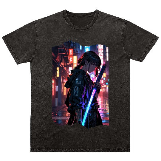 Cyberpunk Samurai Girl Mineral Wash T Shirts