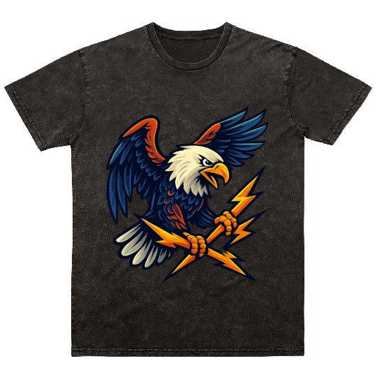 Bald Eagle with Lightning Bolts Mineral Wash T Shirts Design