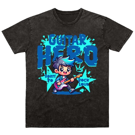 Guitar Hero Kid – Cute Rock Star Cartoon Mineral Wash T Shirts | Bor