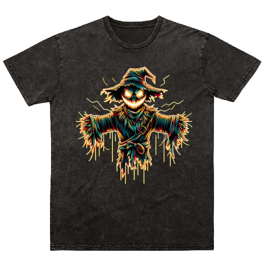 Neon Scarecrow – Haunted Harvest Glow Mineral Wash T Shirts