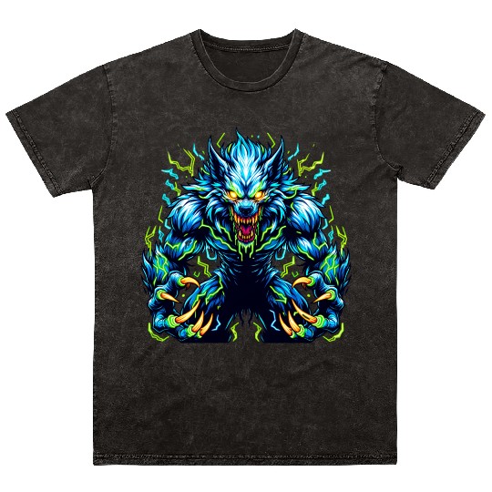 Neon Alpha Howler – Electric Werewolf Rage Mineral Wash T Shirts