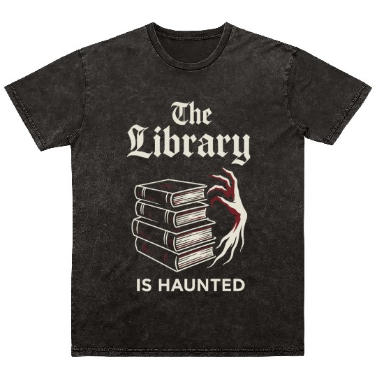 Haunted Library Gothic Books Ghostly Archives Mineral Wash T Shirts
