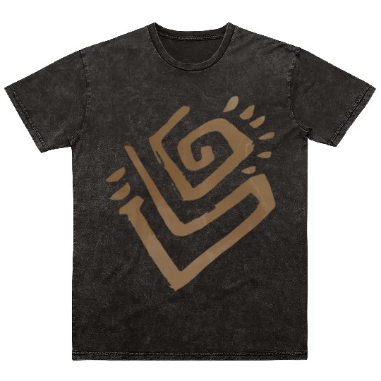 Abstract Spiral Symbol in Light Brown on Texture Mineral Wash T Shirts