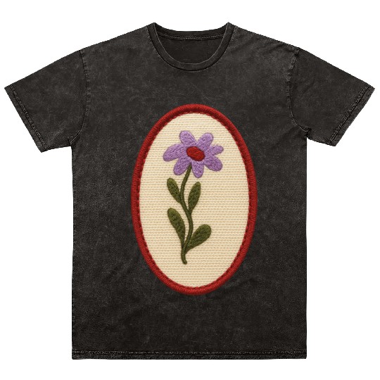 Vintage Embroidered Flower Print Mineral Wash T Shirts