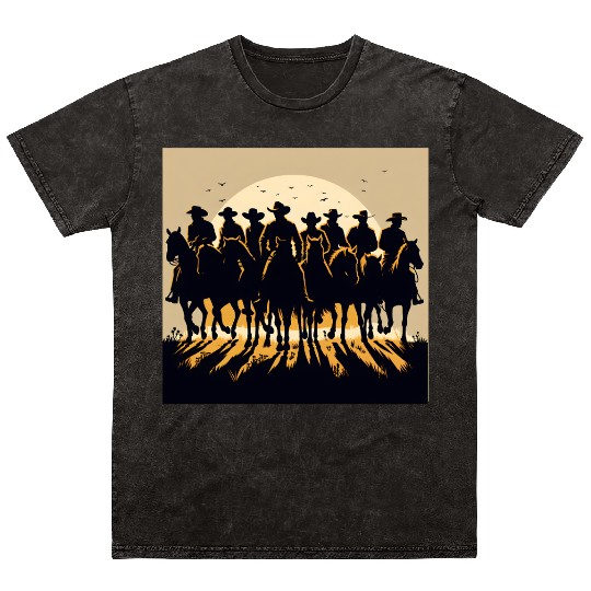 Western Sunset Cowboy Scene Mineral Wash T Shirts