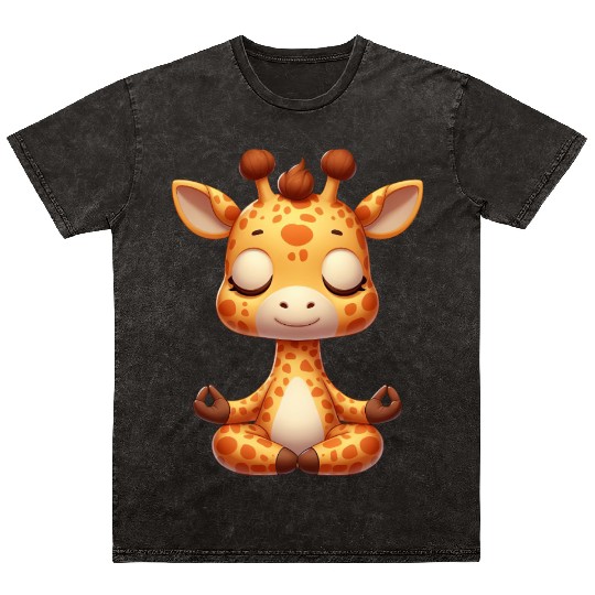 Cute giraffe yoga meditation relaxation cartoon Mineral Wash T Shirts