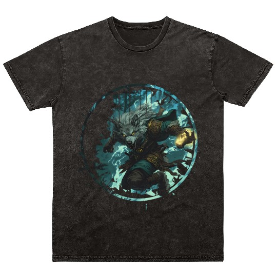 Mystical Werewolf With Magic In The Dark Forest Mineral Wash T Shirts