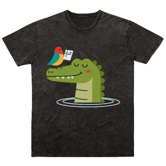Singing Bird on Crocodile – Animal Harmony Mineral Wash T Shirts