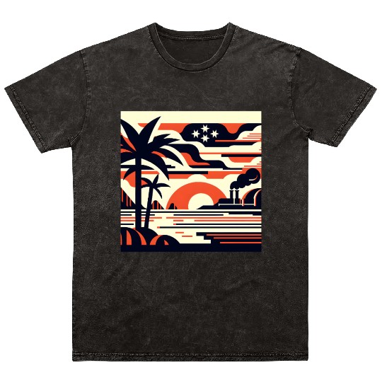 Twilight Palm & Factory Scene Mineral Wash T Shirts