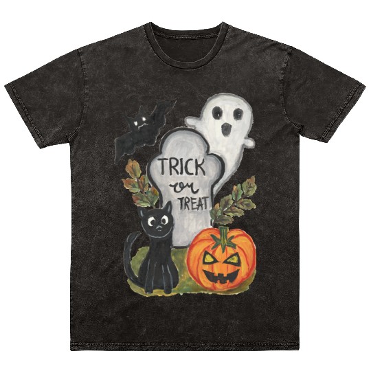 Halloween trick or treat theme watercolor artwork Mineral Wash T Shirts