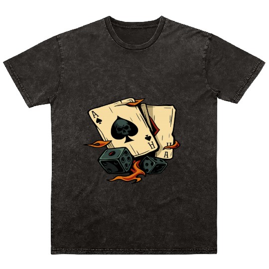 Floral Skull with Cards & Dice Mineral Wash T Shirts