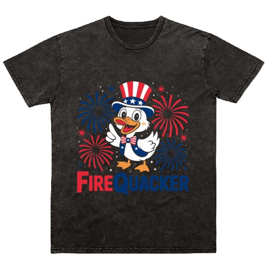 Womens Duck Firequacker Patriotic Fourth of July I Mineral Wash T Shirts