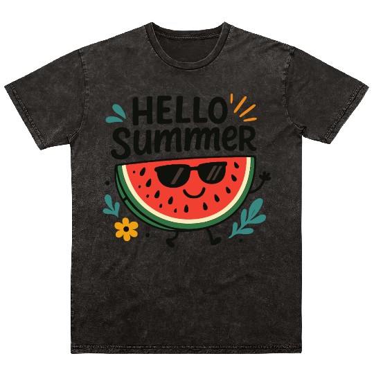 Hello Summer Watermelon Fun Mineral Wash T Shirts