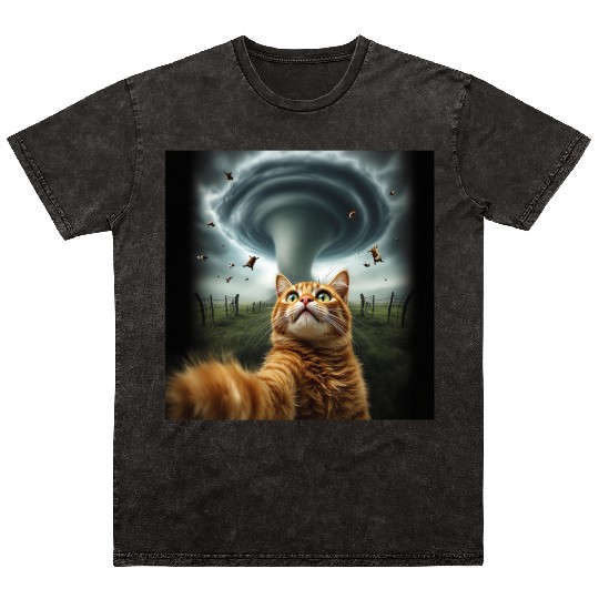 Funny Tornado Cat Selfie Flying Cow Meme Mineral Wash T Shirts