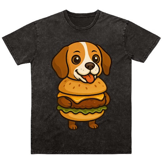 Funny Beagle with Burger Funny Mythical Creature Mineral Wash T Shirts