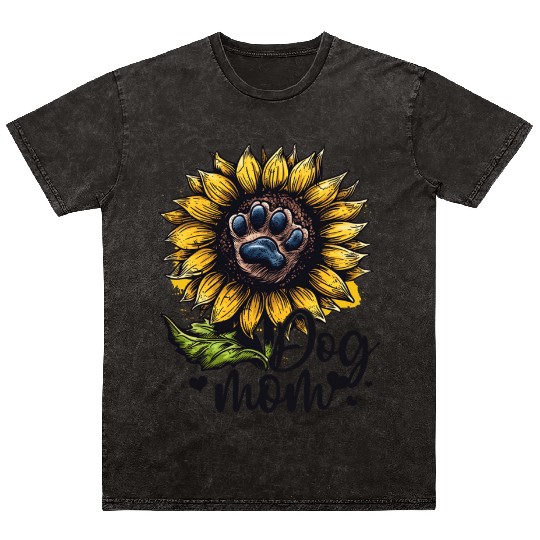 Dog Mom Sunflower Dog Lover Mineral Wash T Shirts