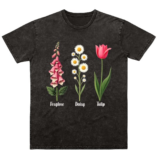 Foxglove Daisy Tulip Vintage Botanical Flowers Mineral Wash T Shirts
