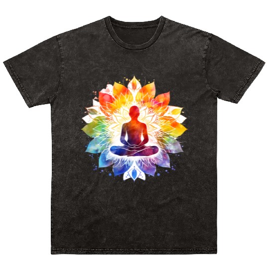 Retro Zen Lotus Meditate Rainbow Mineral Wash T Shirts