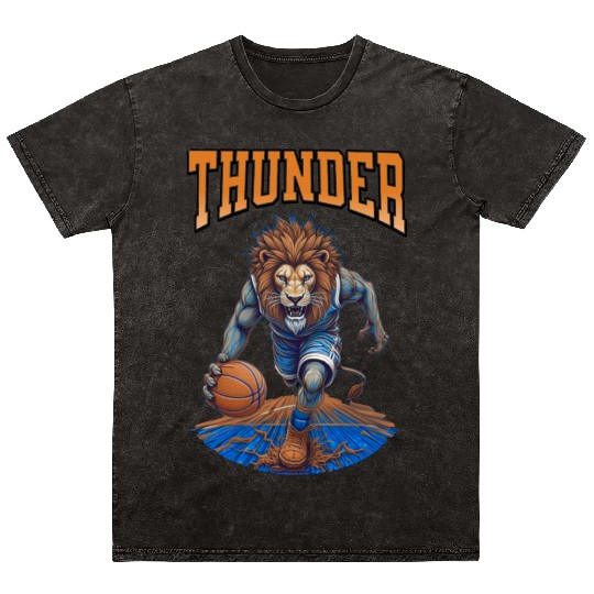 thunder championship Lion Hoops Mascot Sports Mineral Wash T Shirts