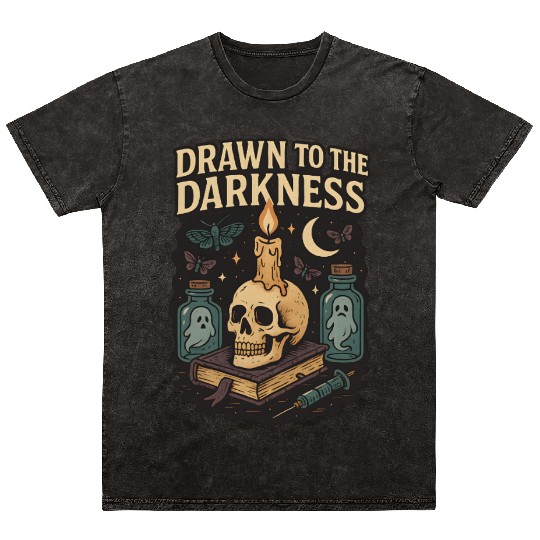 Drawn to the Darkness Gothic Skull and Candle Mineral Wash T Shirts