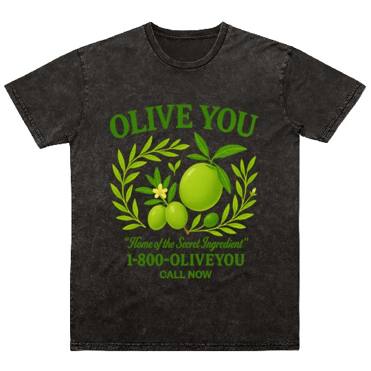 Olive You Cute Vintage Pun Graphic Mineral Wash T Shirts