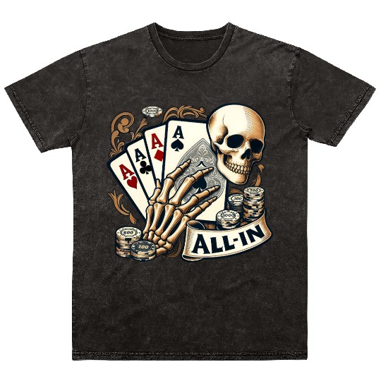 Casino Cards Gambling Skeleton Hand Gothic Mineral Wash T Shirts