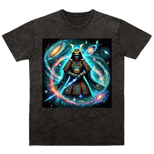 Celestial Samurai Warrior Galaxy Sword Art Mineral Wash T Shirts