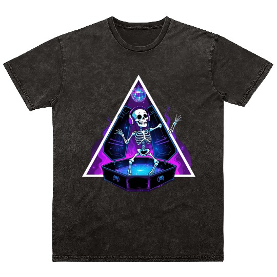 Neon Dancing Skeleton in Coffin Mineral Wash T Shirts