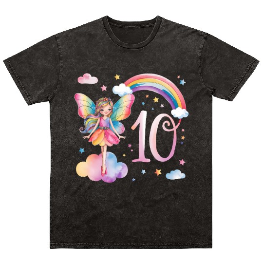 Magical Rainbow Fairy Elf 10th Birthday Girl Mineral Wash T Shirts