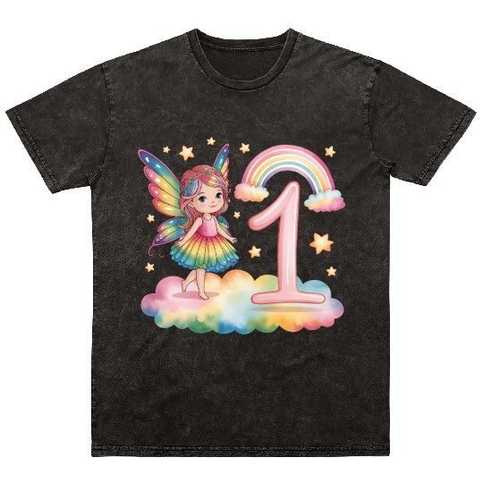 Magical Rainbow Fairy Elf 1st Birthday Girl Mineral Wash T Shirts