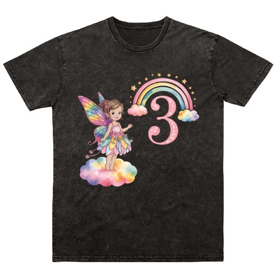 Magical Rainbow Fairy Elf 3nd Birthday Girl Mineral Wash T Shirts