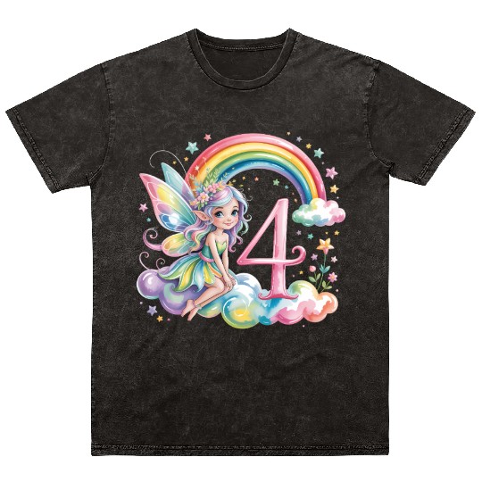 Magical Rainbow Fairy Elf 4th Birthday Girl Mineral Wash T Shirts