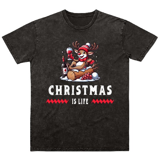 Reindeer With Wine - Christmas Vibes Mineral Wash T Shirts