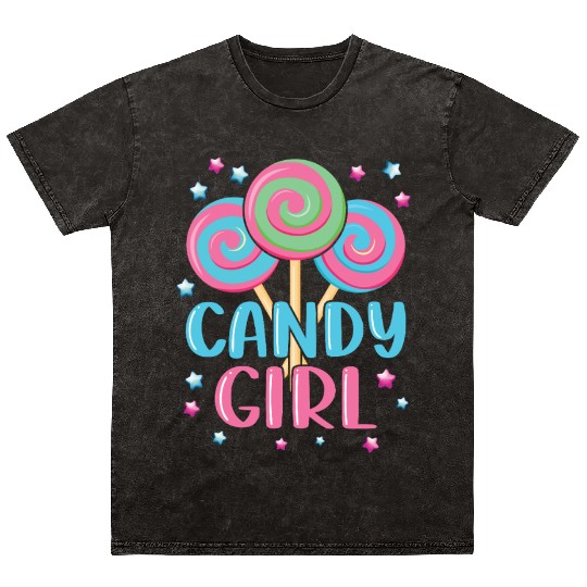 Cute Lollipop Candy Girl Design 01 Mineral Wash T Shirts