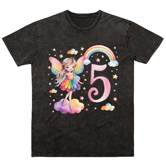 Magical Rainbow Fairy Elf 5th Birthday Girl Mineral Wash T Shirts
