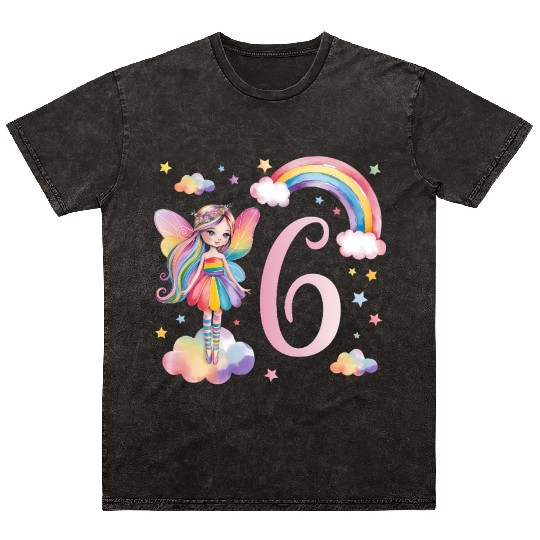 Magical Rainbow Fairy Elf 6th Birthday Girl Mineral Wash T Shirts