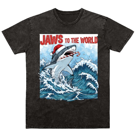 Jaws to the World – Christmastime Shark Attack Mineral Wash T Shirts