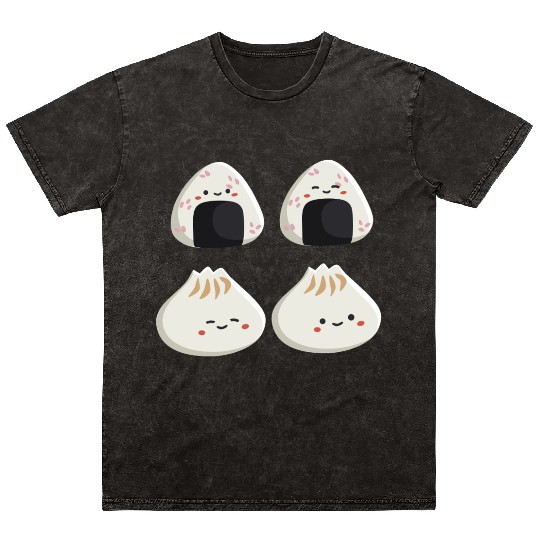 Onigiri and dumpling face character Mineral Wash T Shirts
