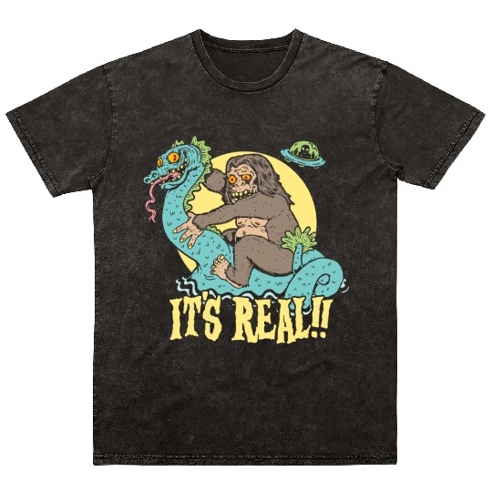 Bigfoot Rides Nessie UFO Cryptid Monster Mayhem Mineral Wash T Shirts