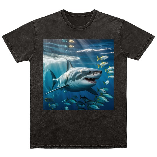 A shark Mineral Wash T Shirts