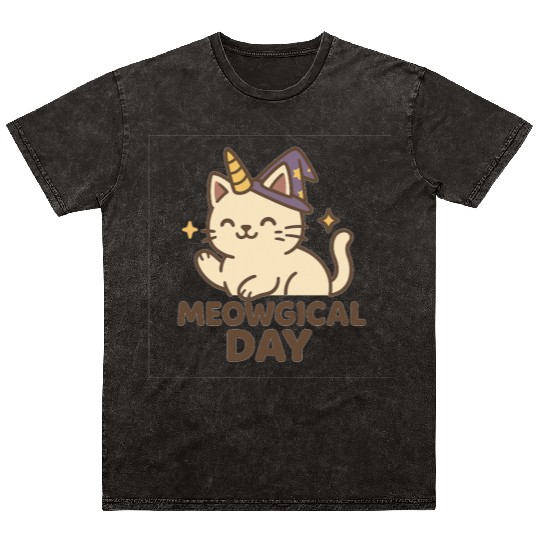Whimsical Cat Unicorn Halloween Design Mineral Wash T Shirts