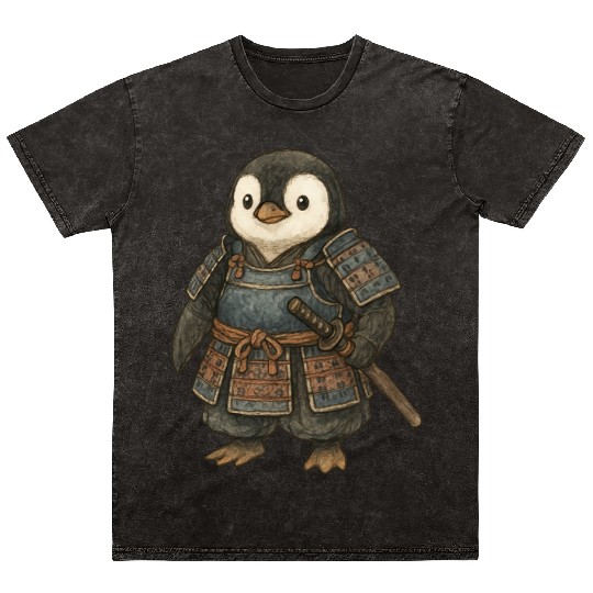 Historical samurai penguin with katana Japan cultu Mineral Wash T Shirts