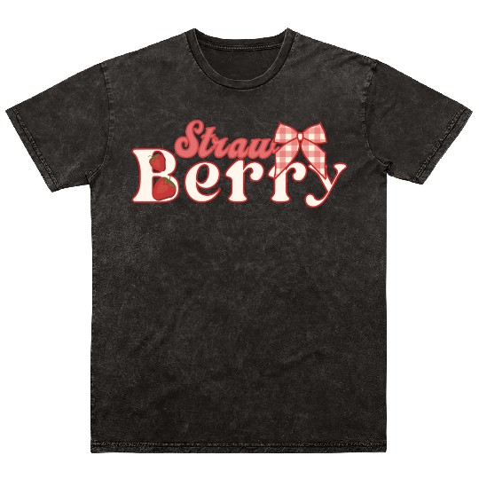 Sweet Strawberry Bow Cute Cottagecore Graphic Mineral Wash T Shirts