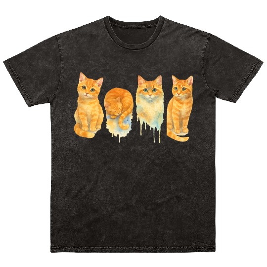 Watercolor Orange Cats Art Mineral Wash T Shirts